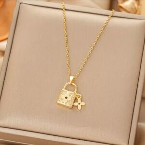 Elegant Gold Lock Pendant Necklace